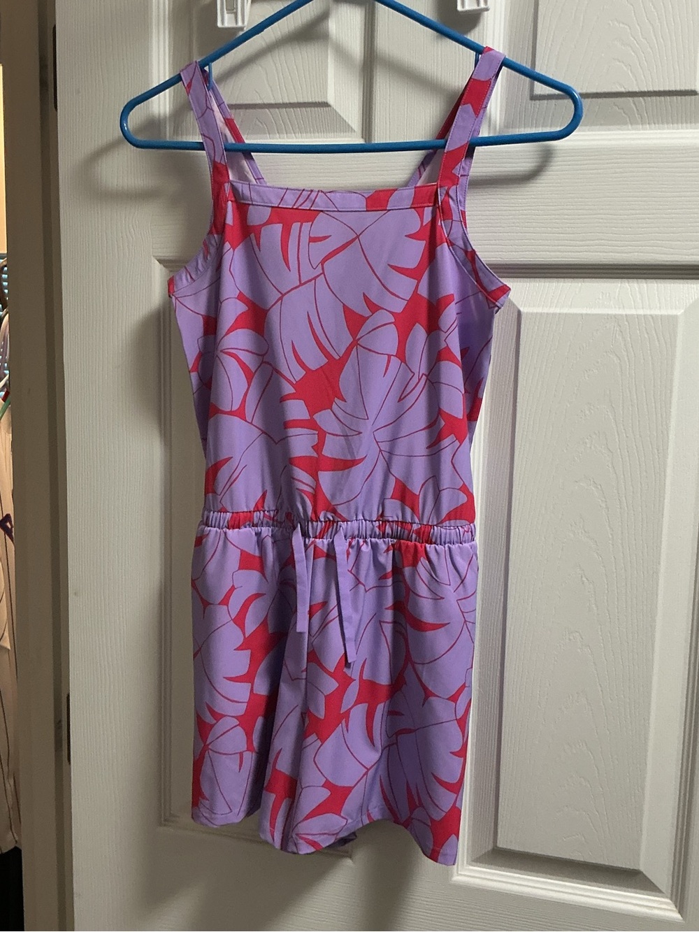 all in motion Lavender Romper with Red Tropical Print